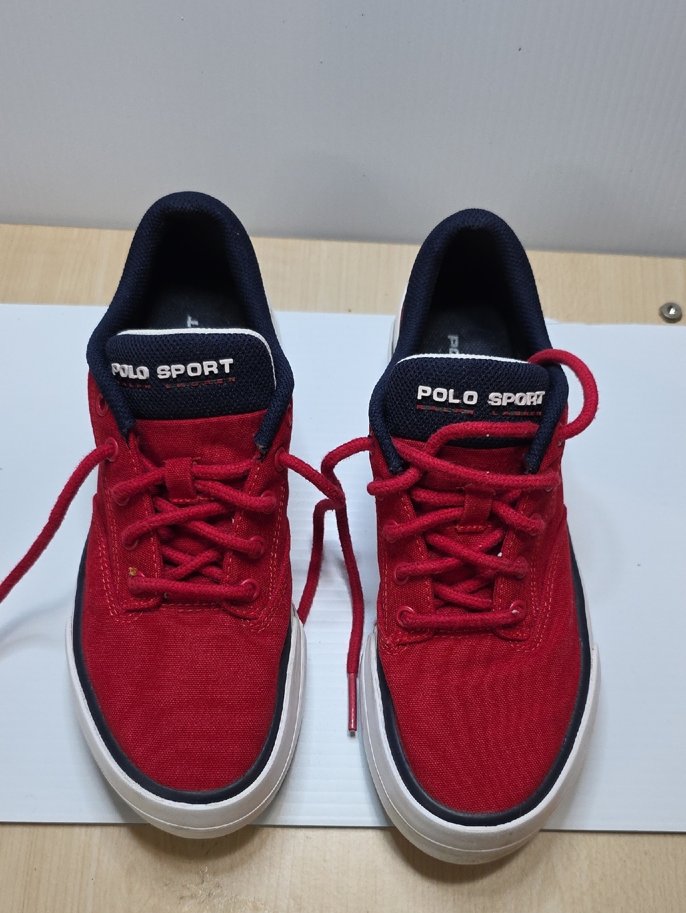 Polo by Ralph Lauren Womens Red Canvas Polo Sport w Navy Accents Size 7 Women